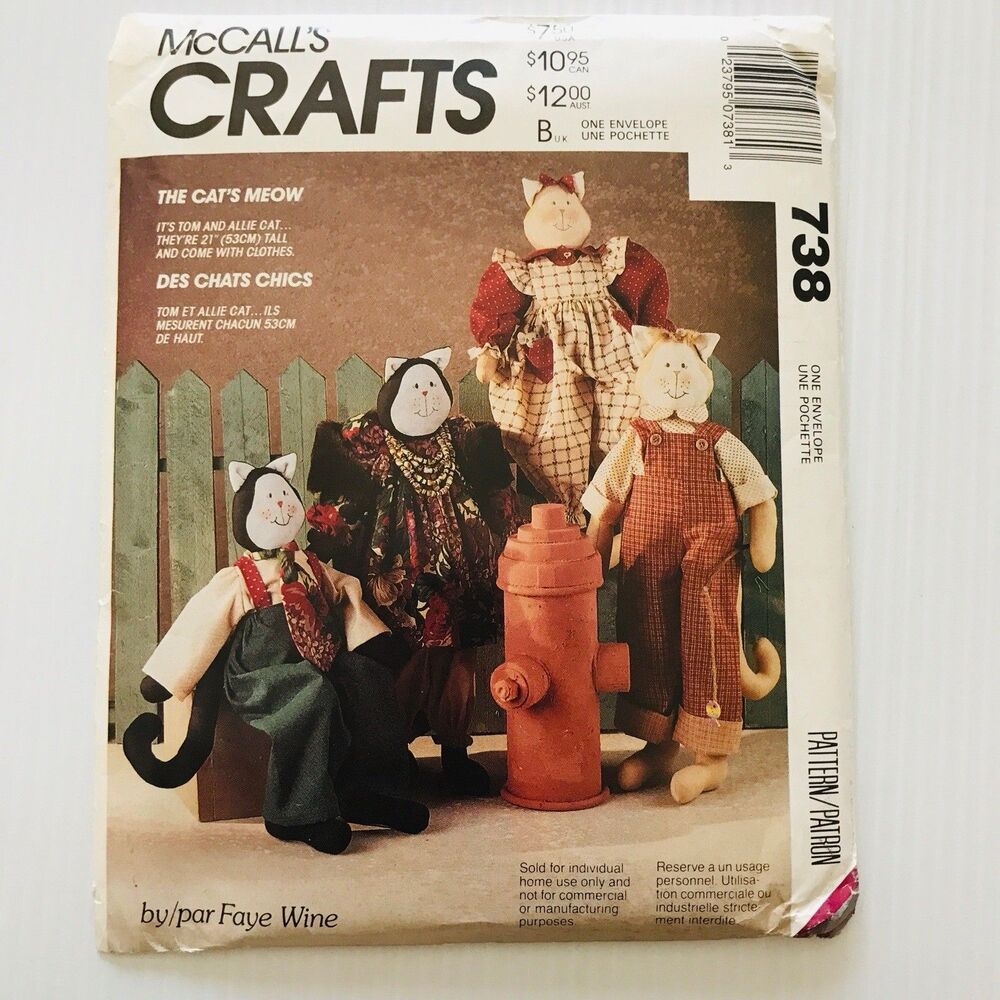 McCall's Crafts Sewing Pattern 738 Stuffed Plush Cat Doll and Clothes 21" Tall